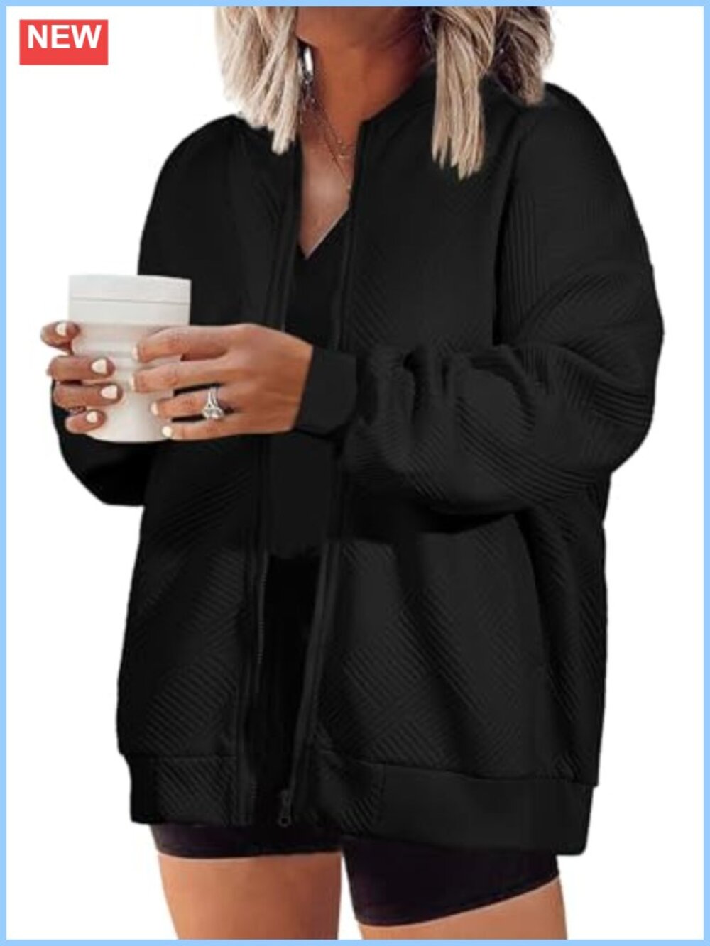 Womens Plus Size Zip Up Casual Jacket Lightweight Polyester